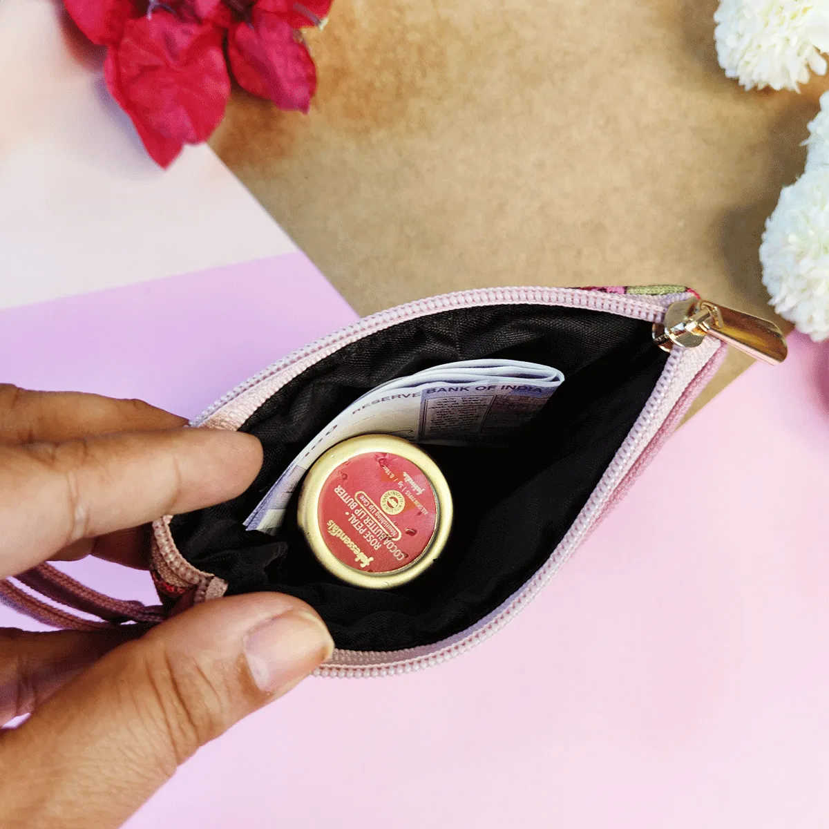 Front Flap Mini Wallet - Pink Tile