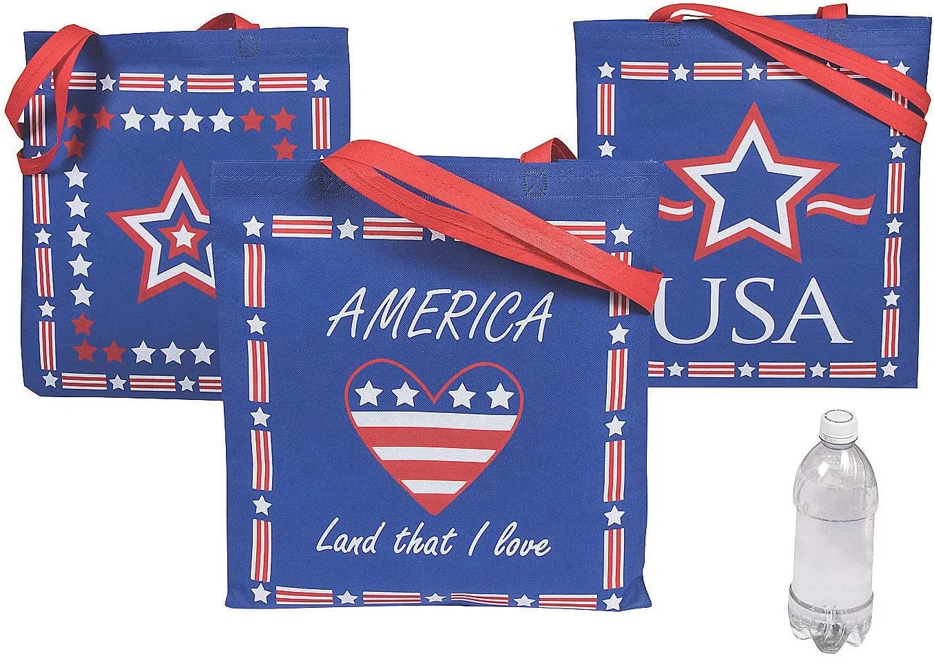 Fun Express Large Patriotic Tote Pnw for Fourth of July - Apparel Accessories - Totes - Novelty Totes - Fourth of July - 12 Pieces