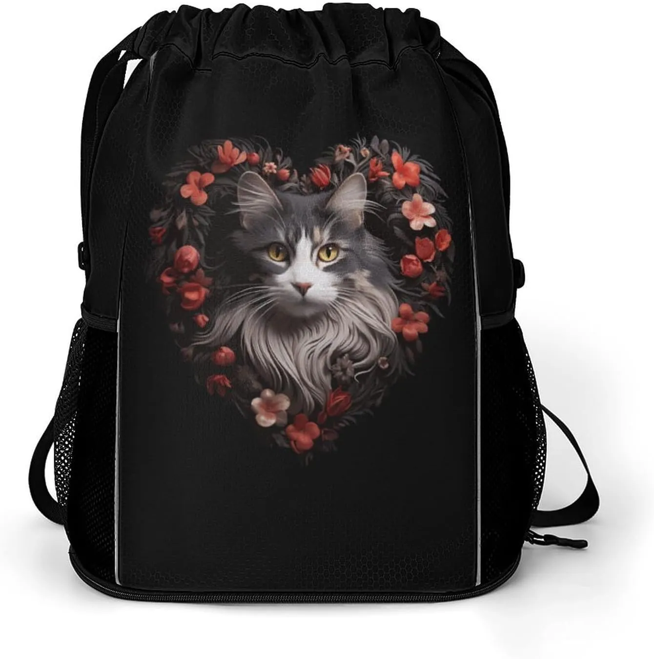 FunnyStar Norwegian Forests Cat Heart Drawstring Backpack Waterproof Sackpack Sports Gym String Bag with Shoes Compartment