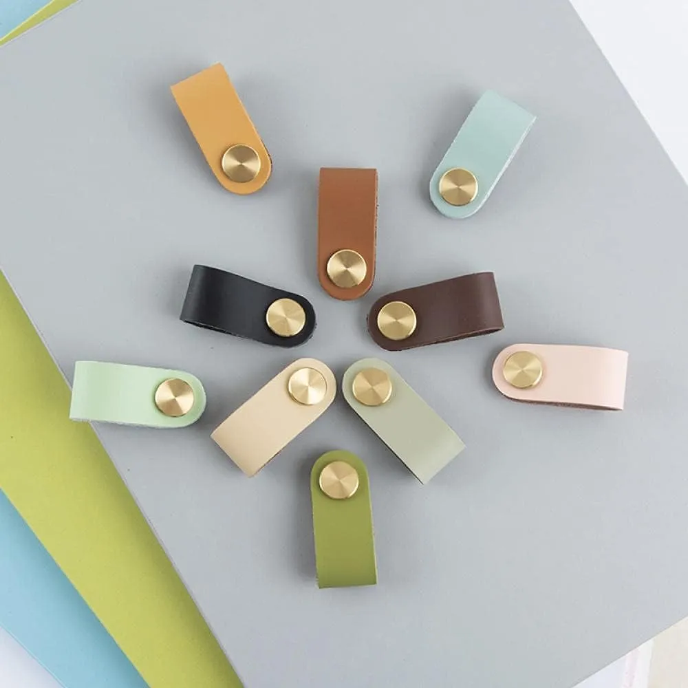 Furniture Leather Handles,Cabinet Handle,4Pcs First Layer Cowhide Wardrobe Door Shoe Cabinet Door Leather Handle Drawer Leather Thickened Single Hole Handle M (Color : F) (Color : L)