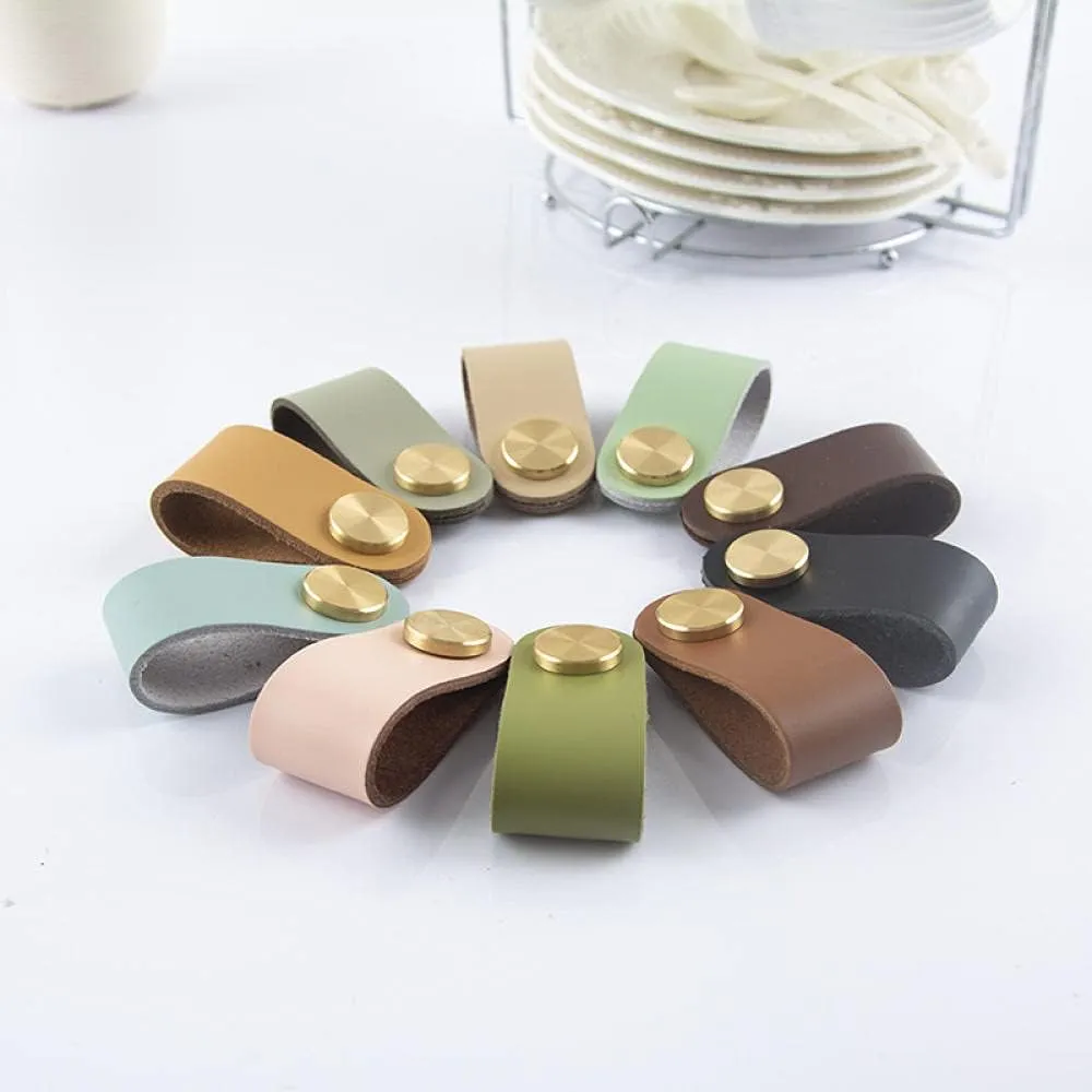 Furniture Leather Handles,Cabinet Handle,4Pcs First Layer Cowhide Wardrobe Door Shoe Cabinet Door Leather Handle Drawer Leather Thickened Single Hole Handle M (Color : F) (Color : L)