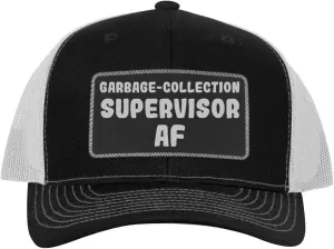 Garbage-Collection Supervisor AF - Leather Black Patch Engraved Trucker Hat