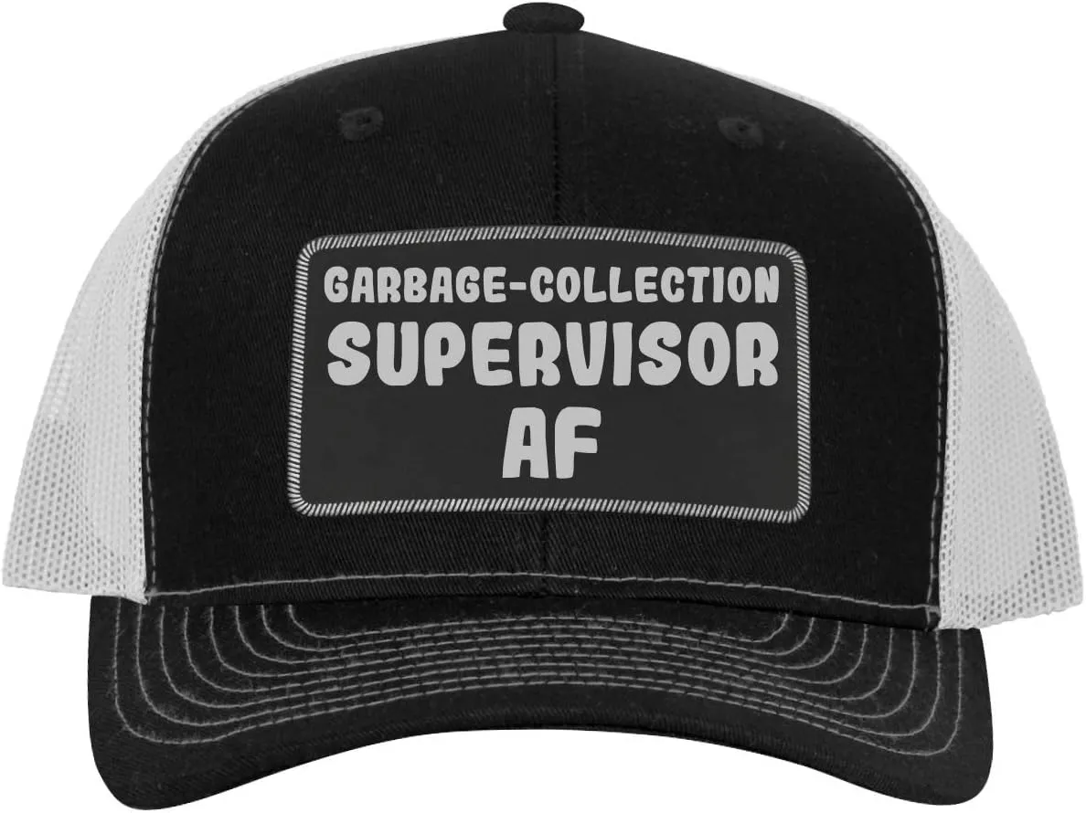 Garbage-Collection Supervisor AF - Leather Black Patch Engraved Trucker Hat