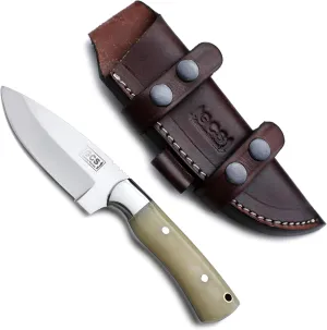 GCS Custom Handmade CAMEL BONE Handle D2 Tool Steel Skinner Camping Knife with Horizontal-Vertical Leather Sheath GCS116