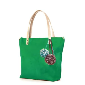 Genuine Cow Leather Tote Bag - Color Suede (Bright Green)