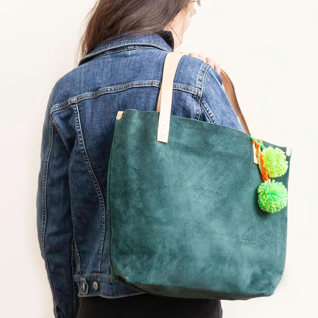 Genuine Cow Leather Tote Bag - Color Suede (Dark Blue)