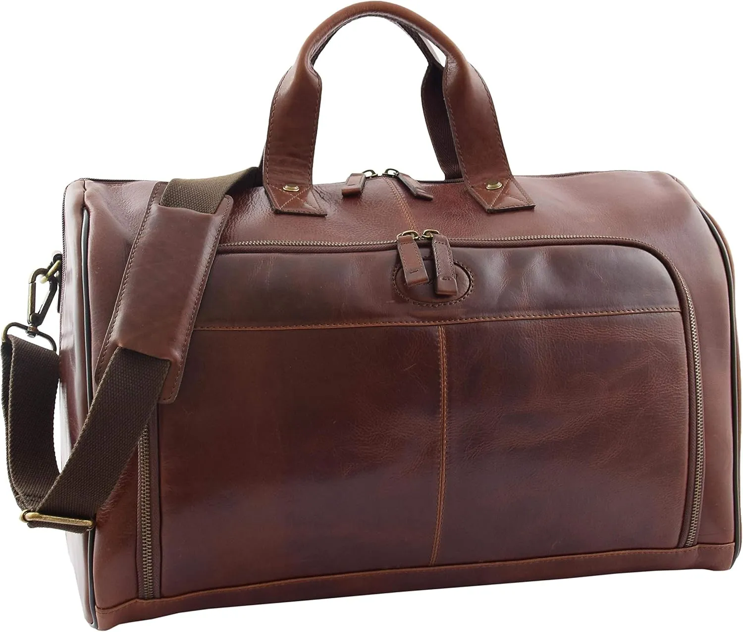 Genuine Leather Holdall Cross Body Large Size Weekend Travel Bag Duffle HL015 Brown