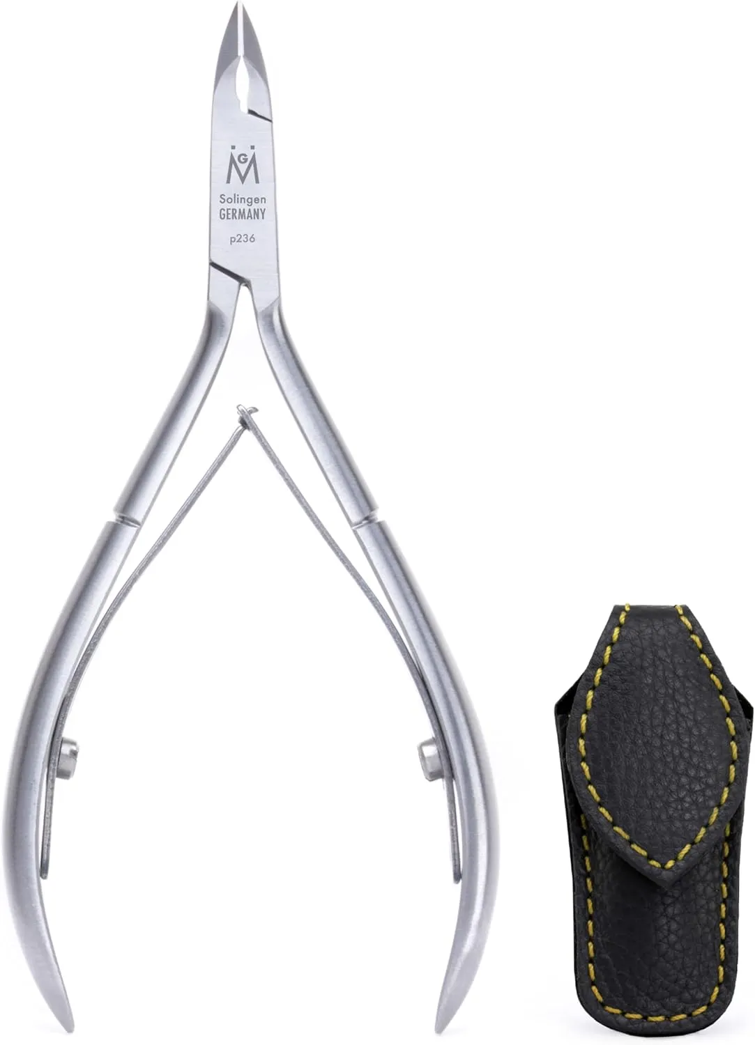 GERMANIKURE Professional Cuticle Nipper in Leather Case, Double Sharpened, Single Spring, Ethically Made in Solingen Germany