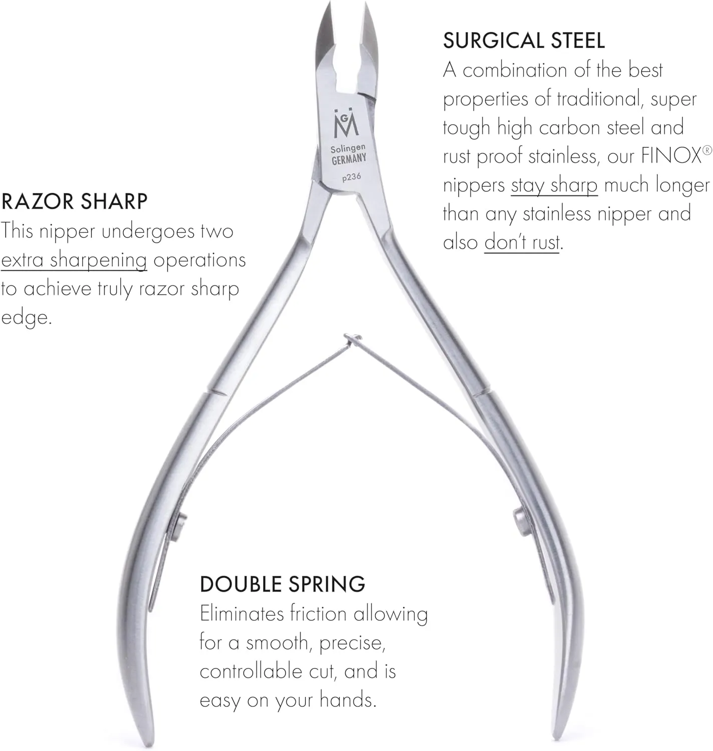 GERMANIKURE Professional Cuticle Nipper in Leather Case, Double Sharpened, Single Spring, Ethically Made in Solingen Germany