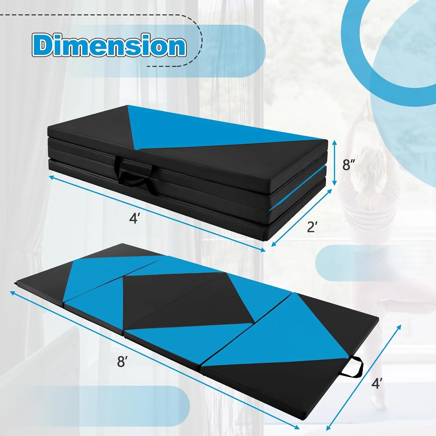 Giantex 4'x8' Gymnastics Mat, 2" Thick Folding Tumbling Mat with Carrying Handles, Foldable Gym Mat with Hook and Loop Fastener, Cheer Mats for Kids Adults Home Exercise Aerobics Fitness