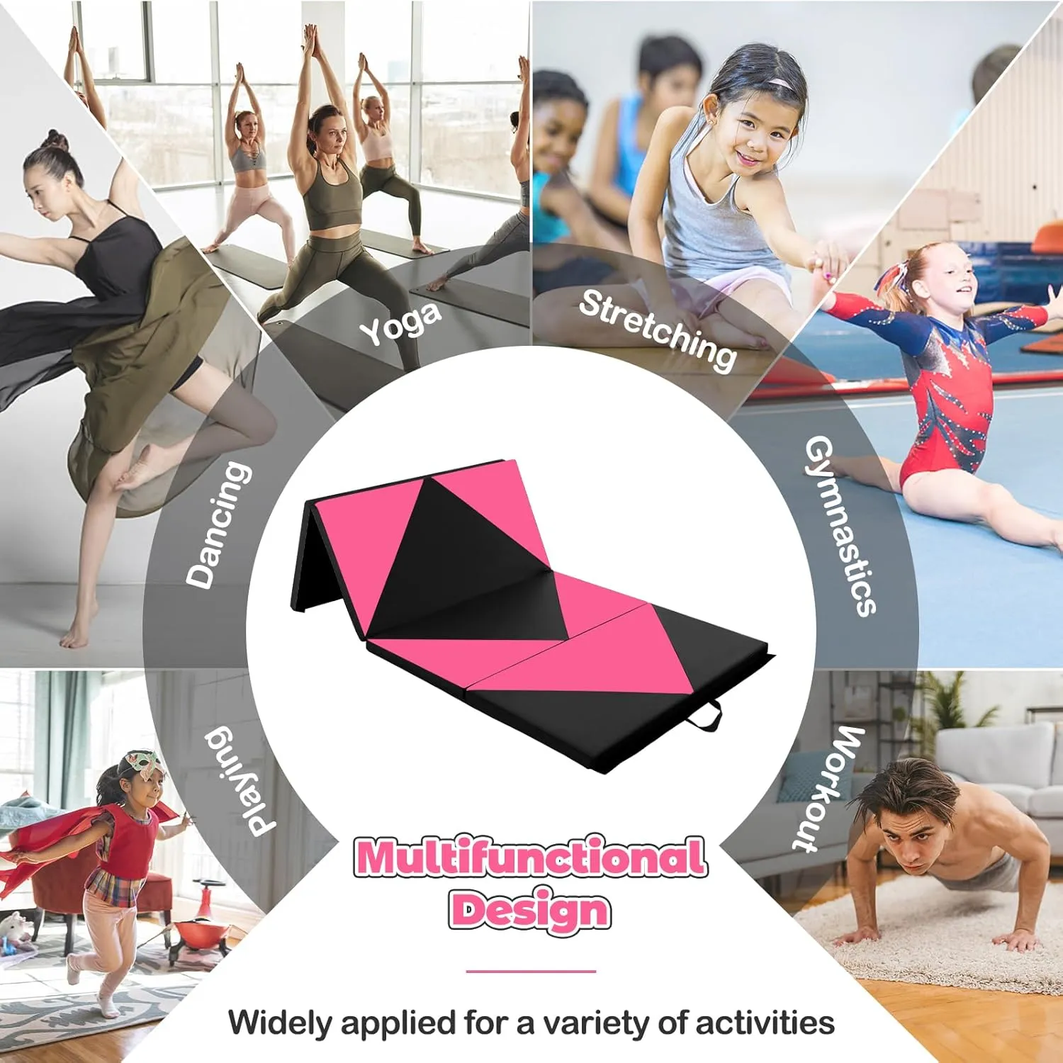 Giantex 4'x8' Gymnastics Mat, 2" Thick Folding Tumbling Mat with Carrying Handles, Foldable Gym Mat with Hook and Loop Fastener, Cheer Mats for Kids Adults Home Exercise Aerobics Fitness