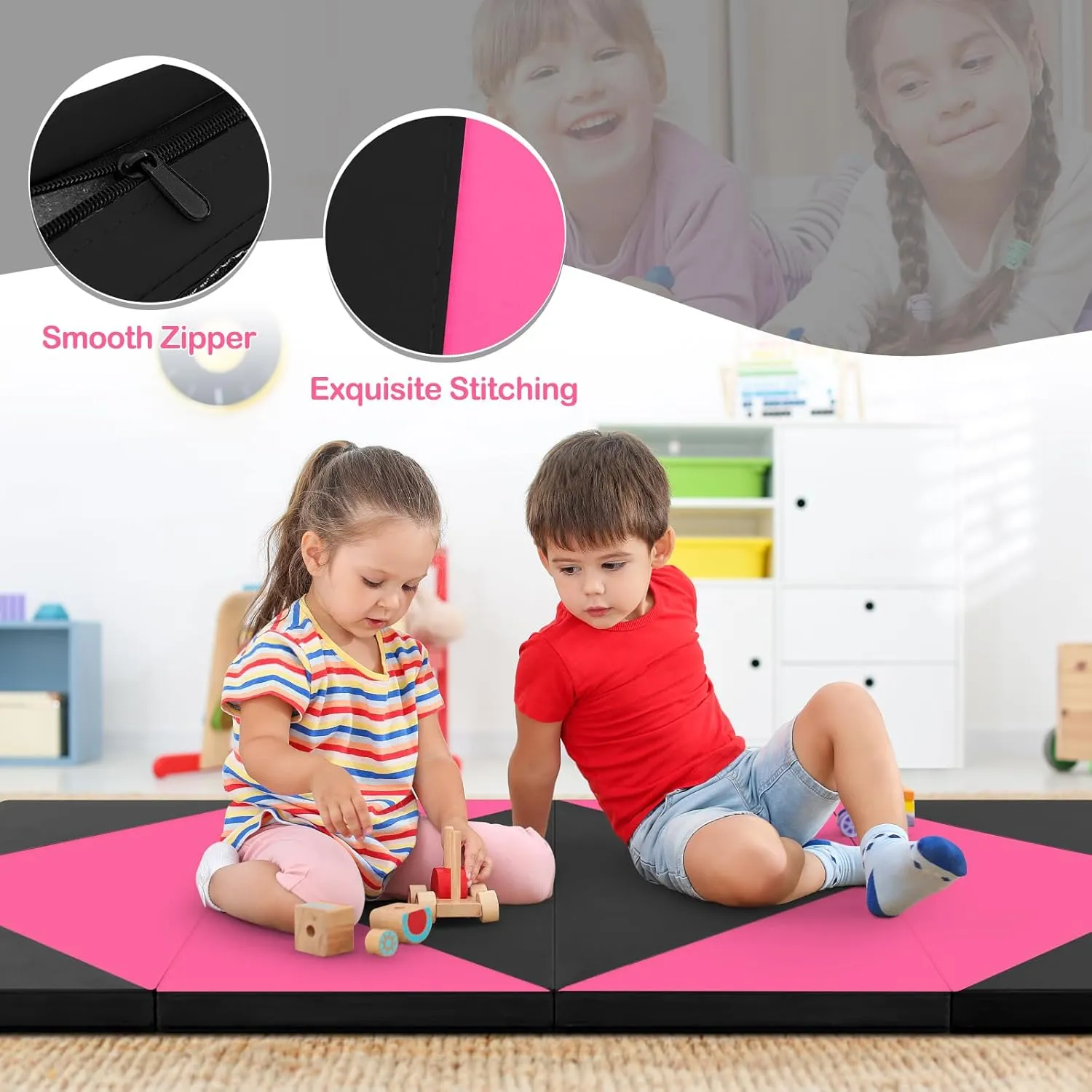 Giantex 4'x8' Gymnastics Mat, 2" Thick Folding Tumbling Mat with Carrying Handles, Foldable Gym Mat with Hook and Loop Fastener, Cheer Mats for Kids Adults Home Exercise Aerobics Fitness