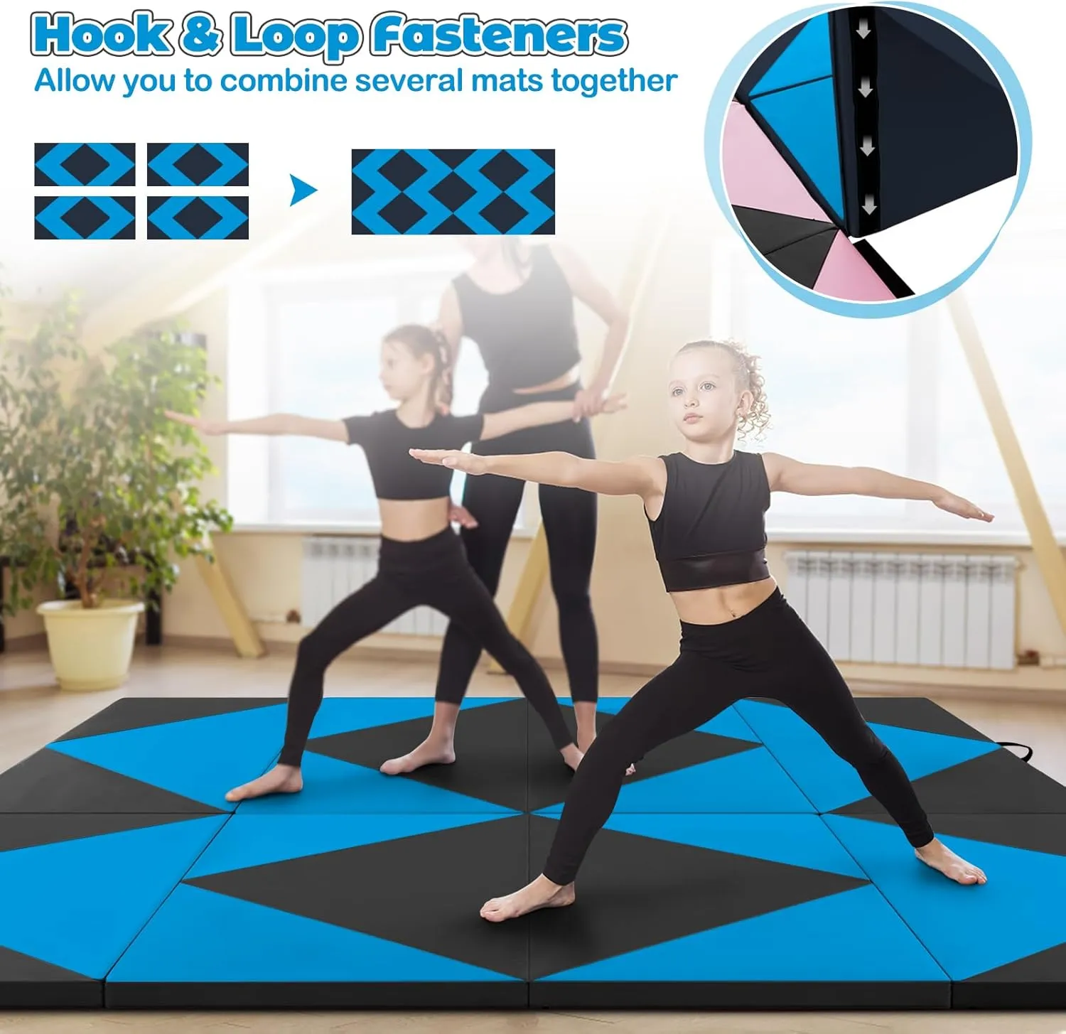 Giantex 4'x8' Gymnastics Mat, 2" Thick Folding Tumbling Mat with Carrying Handles, Foldable Gym Mat with Hook and Loop Fastener, Cheer Mats for Kids Adults Home Exercise Aerobics Fitness