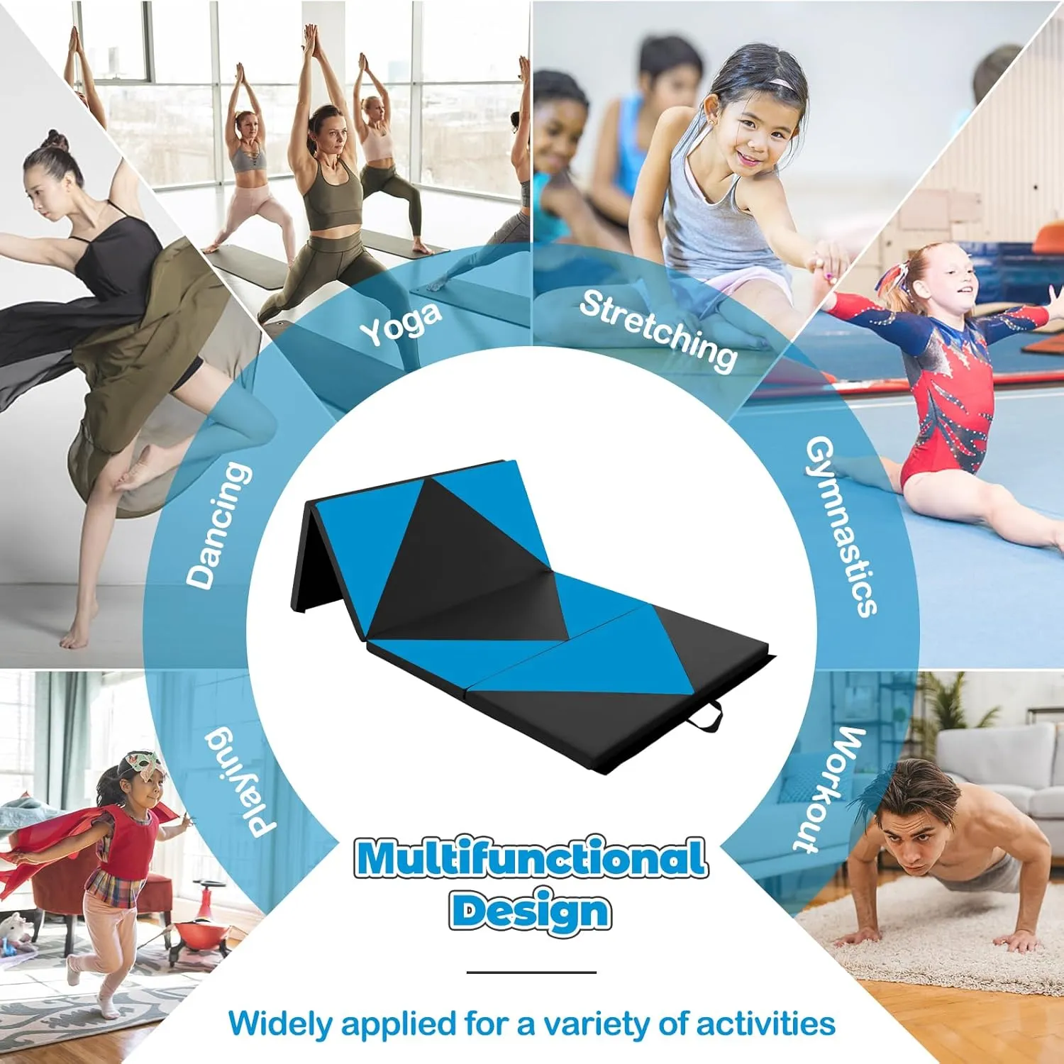 Giantex 4'x8' Gymnastics Mat, 2" Thick Folding Tumbling Mat with Carrying Handles, Foldable Gym Mat with Hook and Loop Fastener, Cheer Mats for Kids Adults Home Exercise Aerobics Fitness