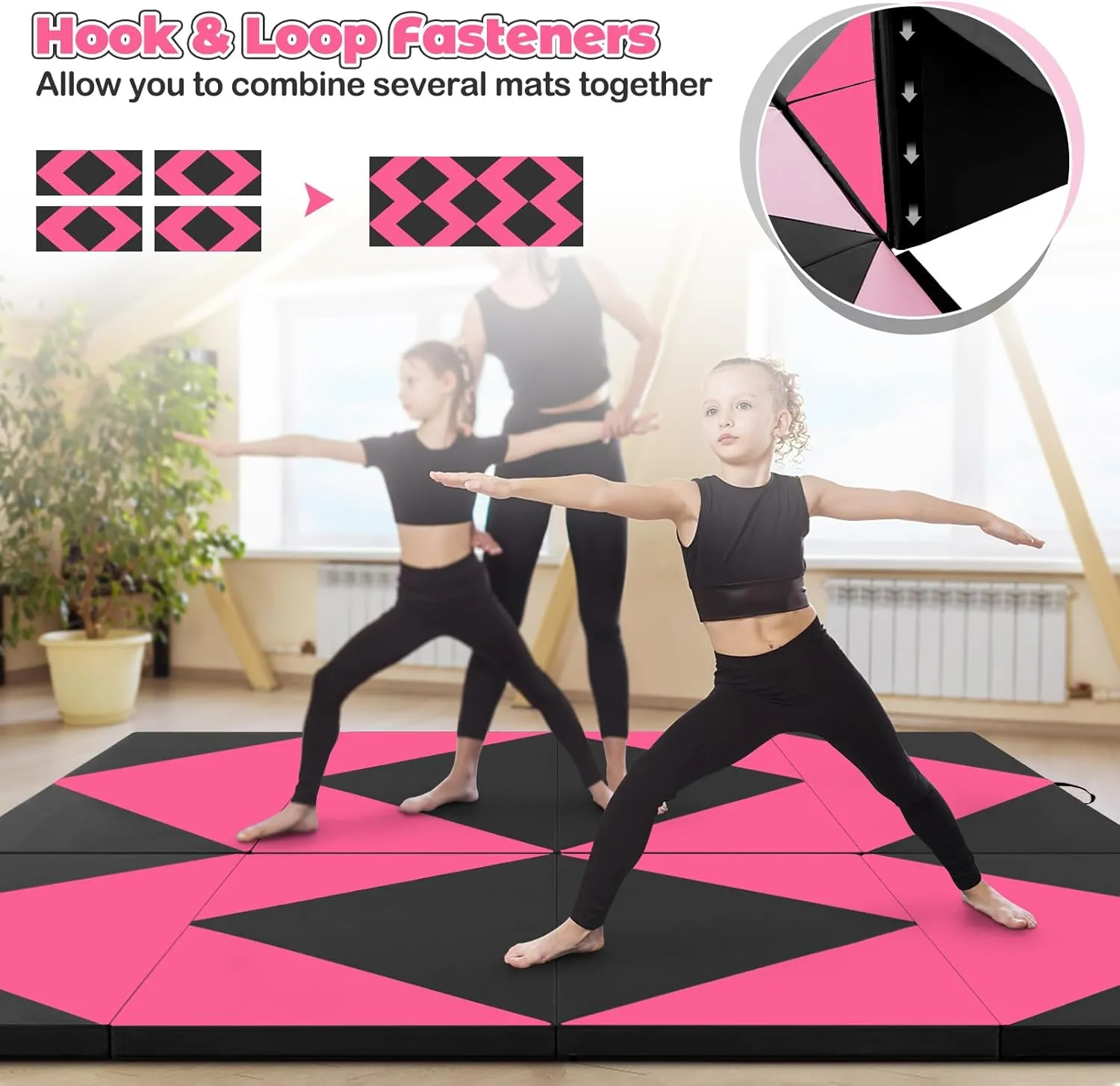 Giantex 4'x8' Gymnastics Mat, 2" Thick Folding Tumbling Mat with Carrying Handles, Foldable Gym Mat with Hook and Loop Fastener, Cheer Mats for Kids Adults Home Exercise Aerobics Fitness