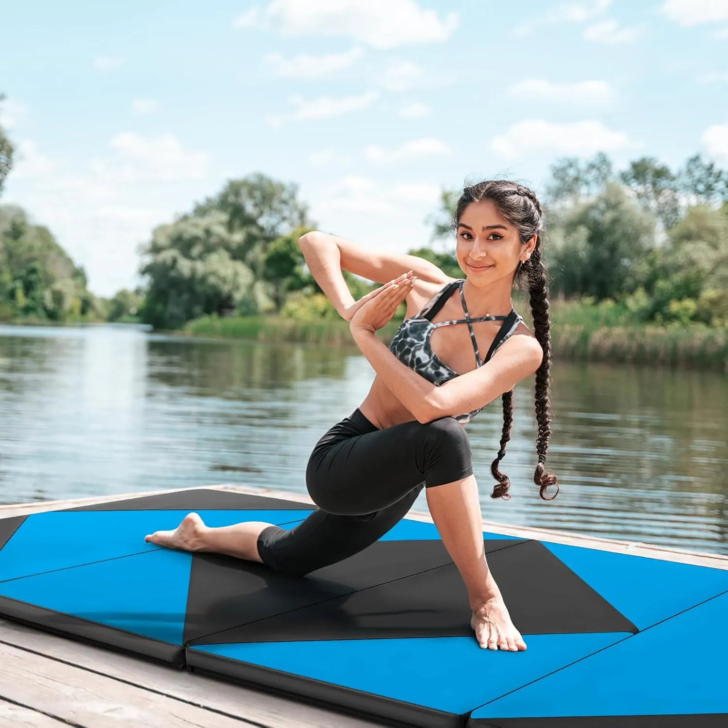Giantex 4'x8' Gymnastics Mat, 2" Thick Folding Tumbling Mat with Carrying Handles, Foldable Gym Mat with Hook and Loop Fastener, Cheer Mats for Kids Adults Home Exercise Aerobics Fitness