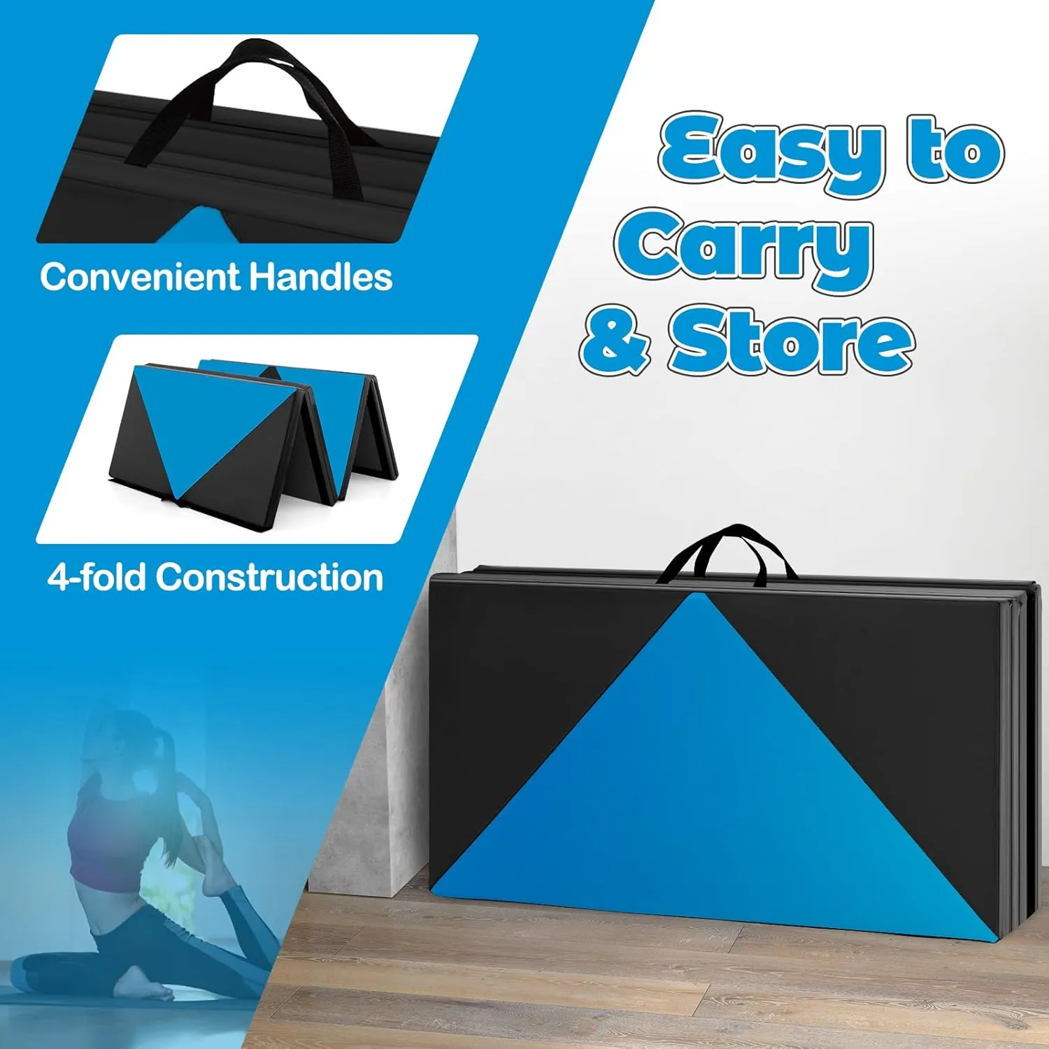 Giantex 4'x8' Gymnastics Mat, 2" Thick Folding Tumbling Mat with Carrying Handles, Foldable Gym Mat with Hook and Loop Fastener, Cheer Mats for Kids Adults Home Exercise Aerobics Fitness