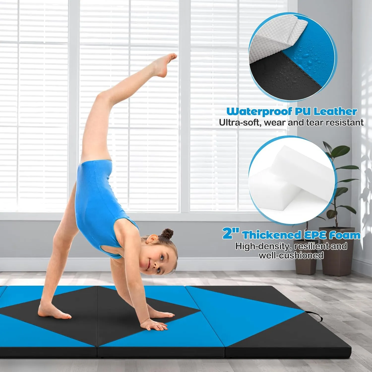 Giantex 4'x8' Gymnastics Mat, 2" Thick Folding Tumbling Mat with Carrying Handles, Foldable Gym Mat with Hook and Loop Fastener, Cheer Mats for Kids Adults Home Exercise Aerobics Fitness