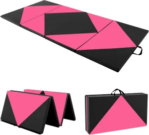 Giantex 4'x8' Gymnastics Mat, 2" Thick Folding Tumbling Mat with Carrying Handles, Foldable Gym Mat with Hook and Loop Fastener, Cheer Mats for Kids Adults Home Exercise Aerobics Fitness