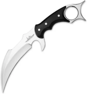 Gil Hibben High Polish Karambit with Sheath – 5Cr15MoV Stainless Steel Blade, Black Linen Micarta Scales, Premium Leather Sheath - Unique Design from Master Knifemaker 9 1/4" Overall
