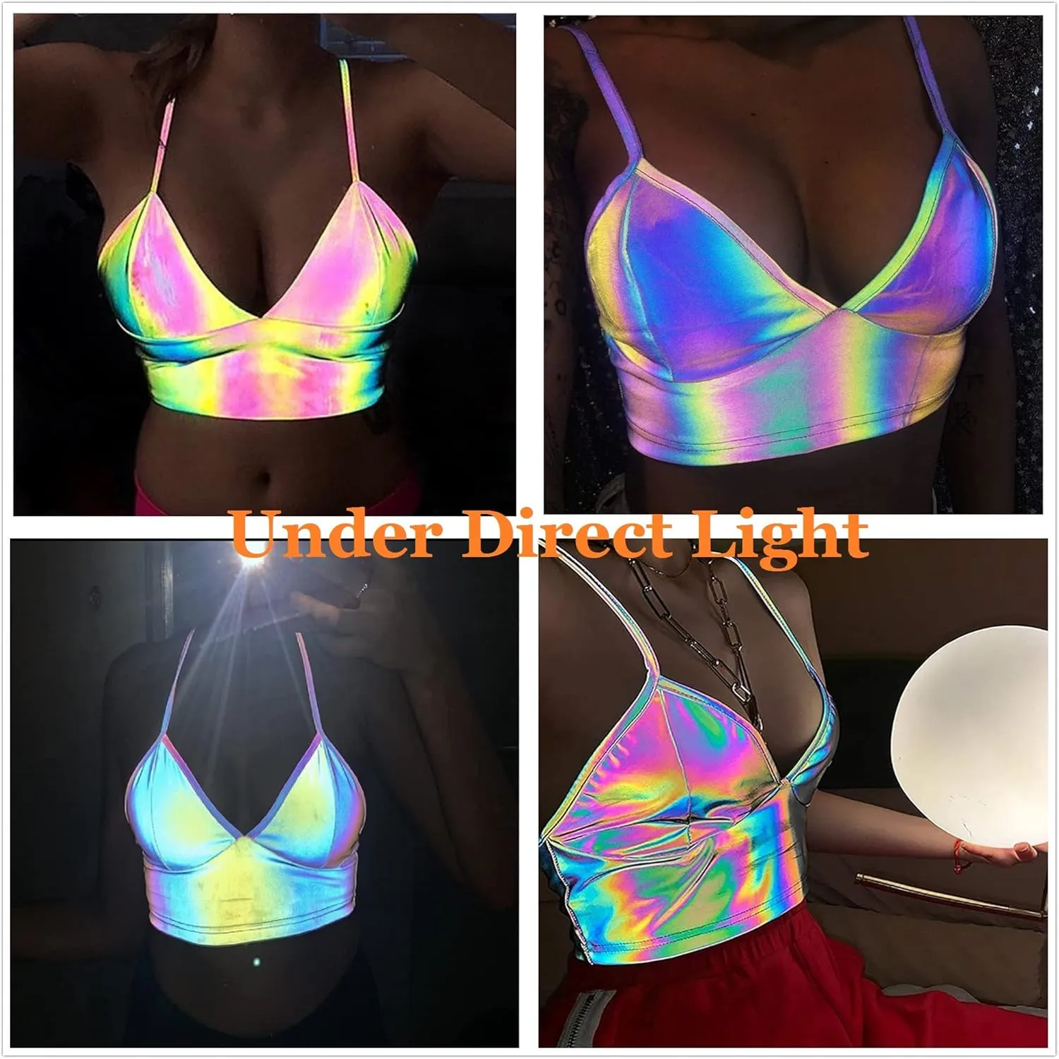 Giovacker Women's Sexy V-Neck Spaghetti Strap Sparkle Sequined Crop Tops Tube Top Bustier Vest Tank Rave Clubwear Camis Tee