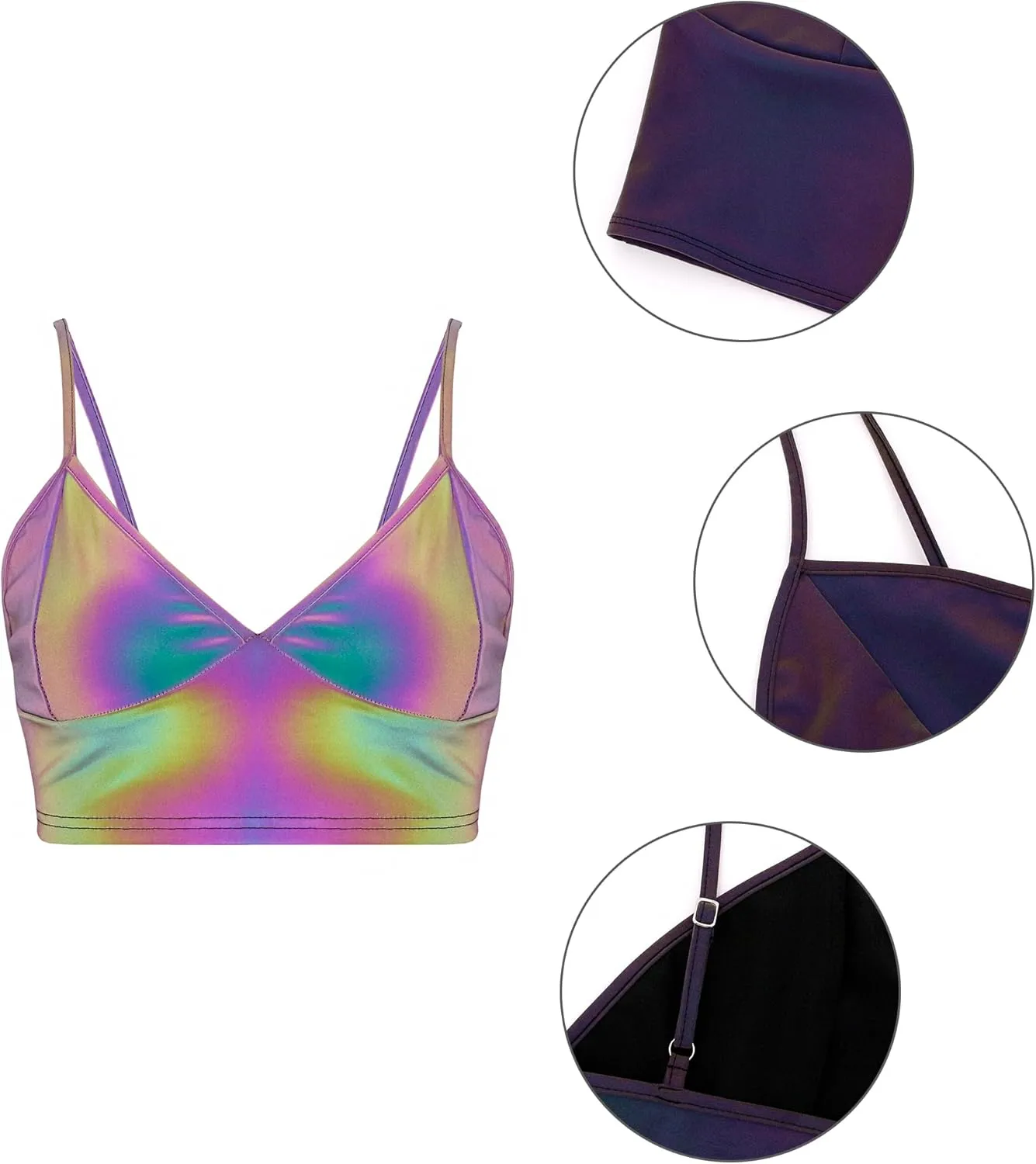 Giovacker Women's Sexy V-Neck Spaghetti Strap Sparkle Sequined Crop Tops Tube Top Bustier Vest Tank Rave Clubwear Camis Tee