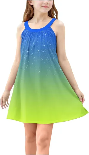 Girl's Summer Dress Casual Sleeveless Dresses Spaghetti Strap Twirl Swing Sundress Contrast Dress Beach Dresses
