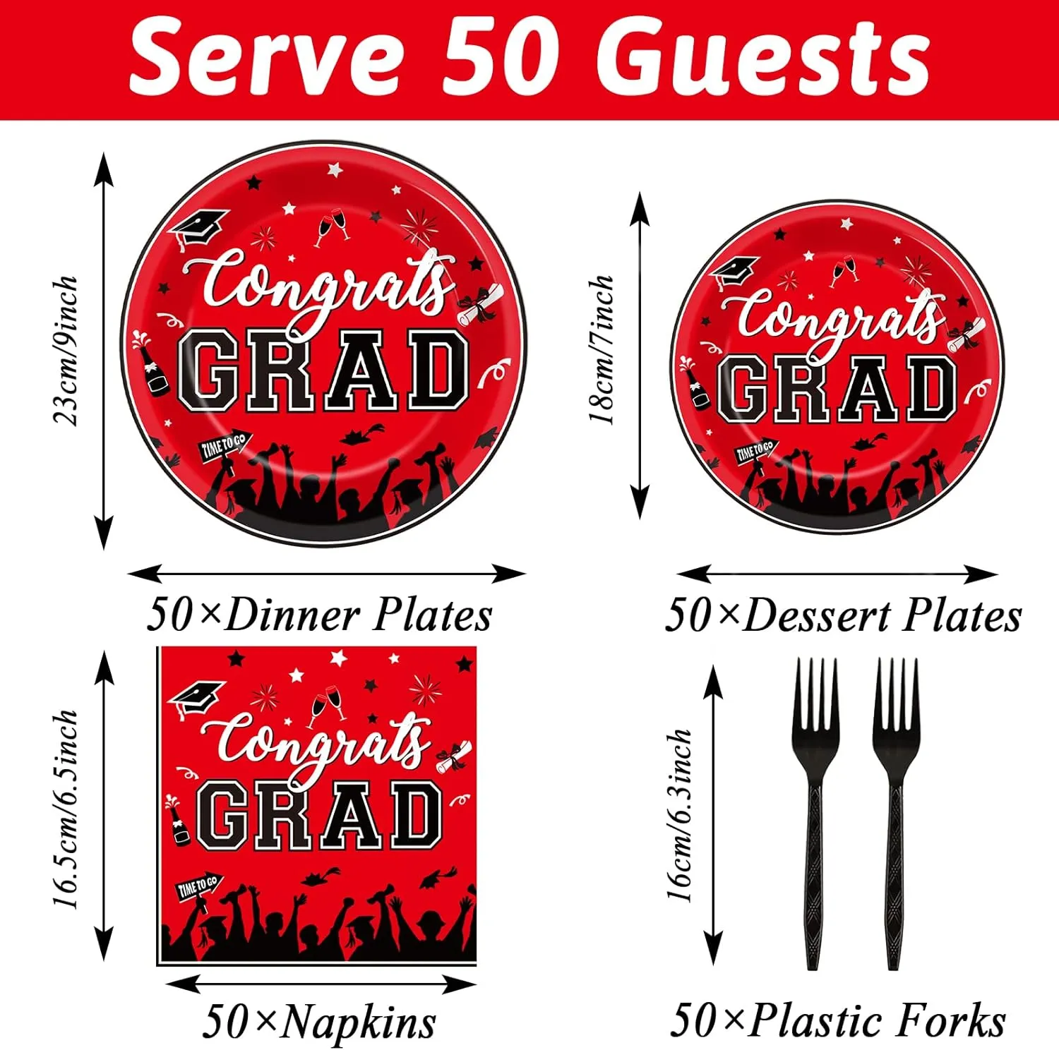 gisgfim 50 Guests Graduation Party Plates Napkins Red 2025 Congrats Grad Tableware Set Class of 2025 Party Supplies Disposable Plates Napkins Forks for Grad Party Decorations