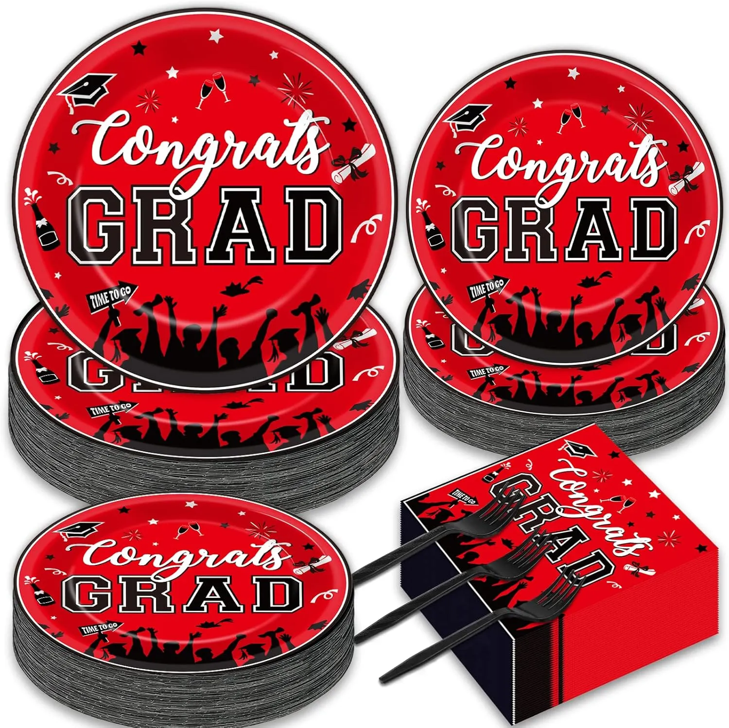 gisgfim 50 Guests Graduation Party Plates Napkins Red 2025 Congrats Grad Tableware Set Class of 2025 Party Supplies Disposable Plates Napkins Forks for Grad Party Decorations