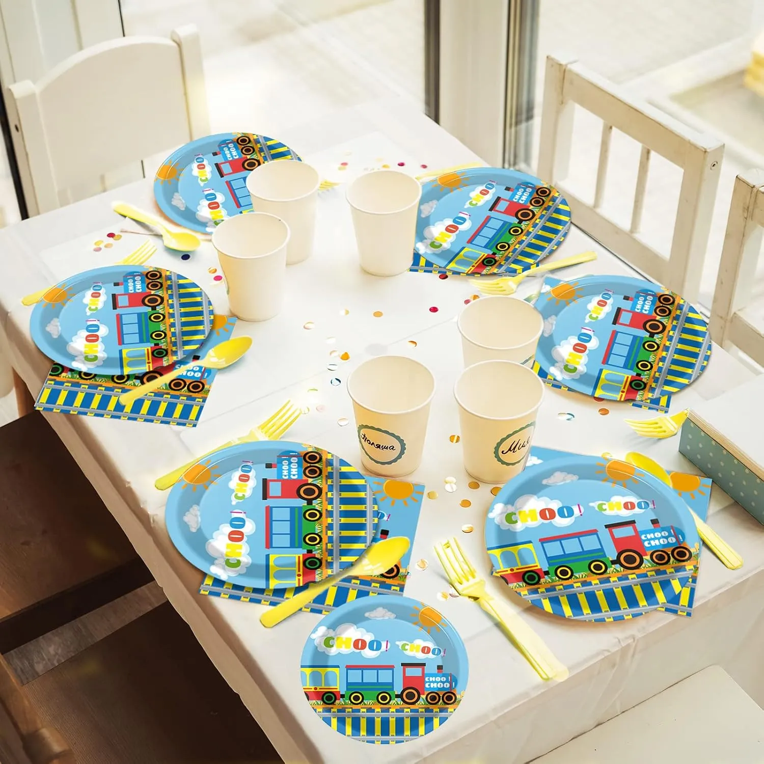 gisgfim 96 Pcs Train Plates and Napkins Party Supplies Train Birthday Party Tableware Set Train Theme Party Decorations Favors for Birthday Baby Shower Serves 24 Guests