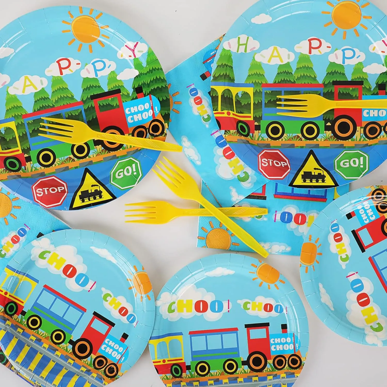 gisgfim 96 Pcs Train Plates and Napkins Party Supplies Train Birthday Party Tableware Set Train Theme Party Decorations Favors for Birthday Baby Shower Serves 24 Guests