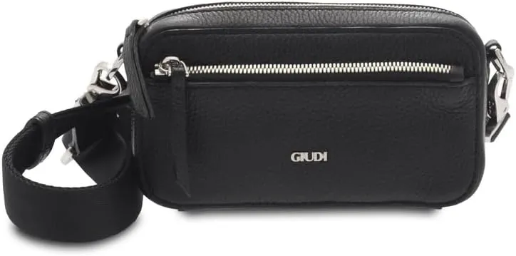 Giudi ® - Women's bag in calfskin, genuine leather, leather shoulder strap, one compartment, fabric shoulder strap, Made in Italy (Black) - 12299/LGP/AE-03, Black, 11,00 x 20,00 x 5,50 cm