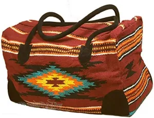 Go West Travel Bag -Weekender Duffle Bag, Hand Woven Rug Bag w/Leather Handles -El Paso Saddle Blanket (I-Cranberry, X-Large)