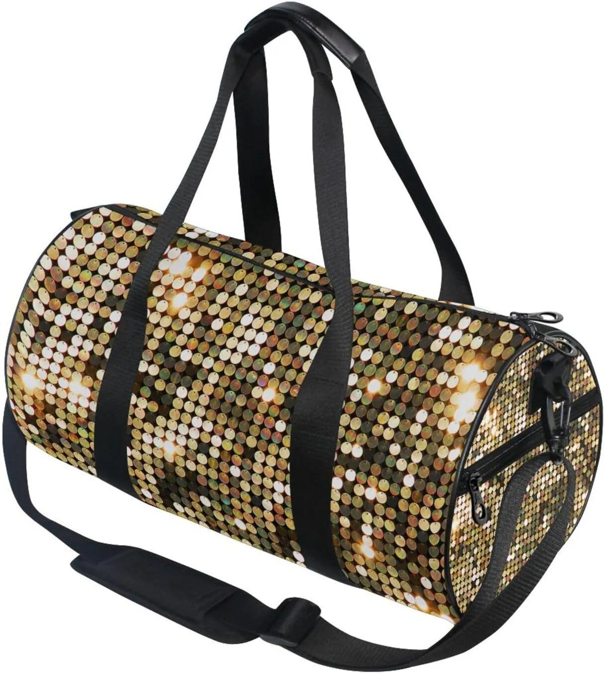 Golden Background Mosaic with Gold Light Spots Portable Gym Bag, Travel Bag, Luggage bag, Sports Bag, Toiletry Bag with Handles, Detachable Shoulder Strap 17.6 x 9 x 9 inch