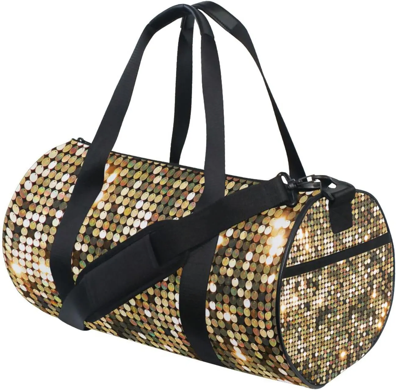 Golden Background Mosaic with Gold Light Spots Portable Gym Bag, Travel Bag, Luggage bag, Sports Bag, Toiletry Bag with Handles, Detachable Shoulder Strap 17.6 x 9 x 9 inch