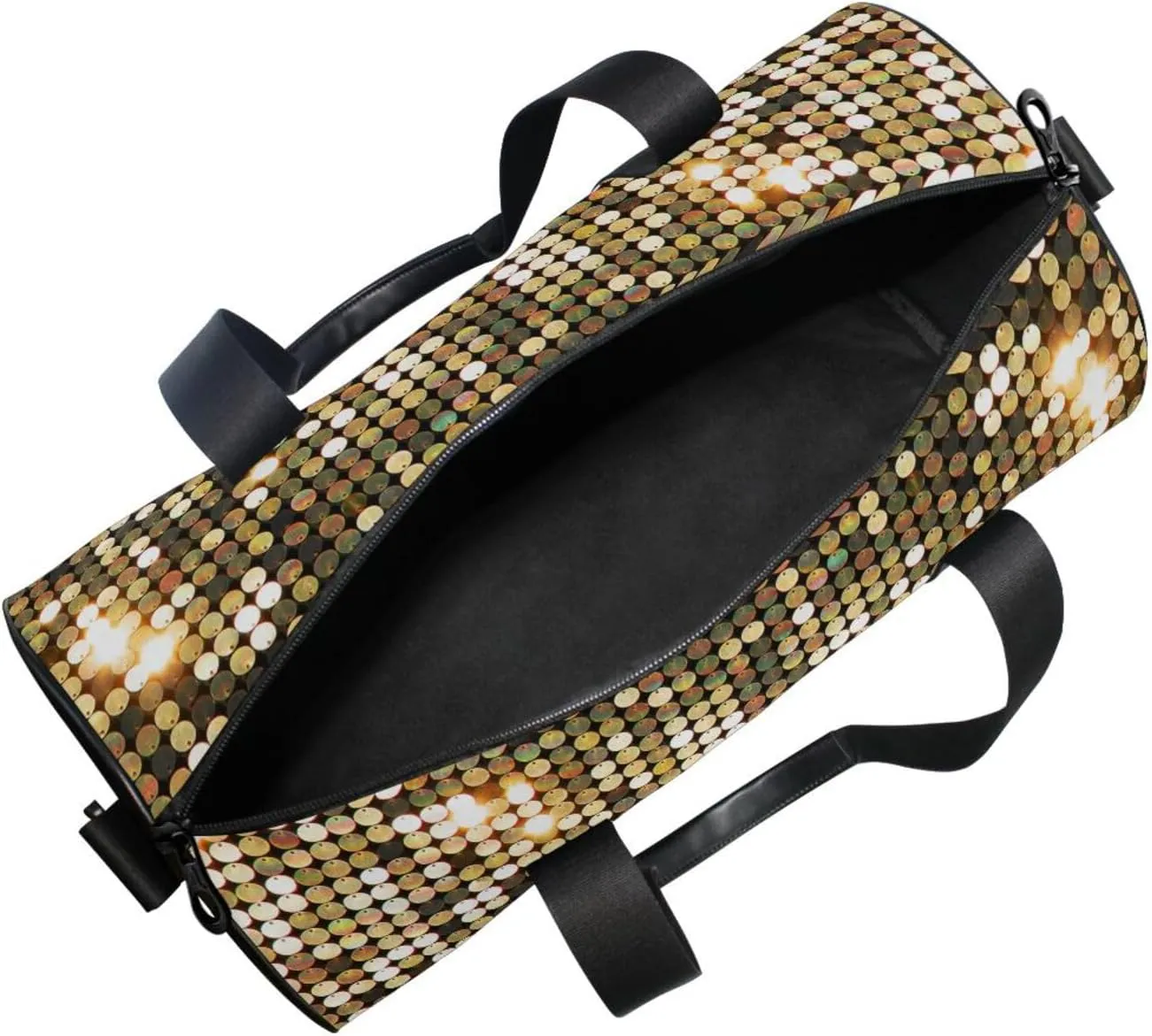 Golden Background Mosaic with Gold Light Spots Portable Gym Bag, Travel Bag, Luggage bag, Sports Bag, Toiletry Bag with Handles, Detachable Shoulder Strap 17.6 x 9 x 9 inch