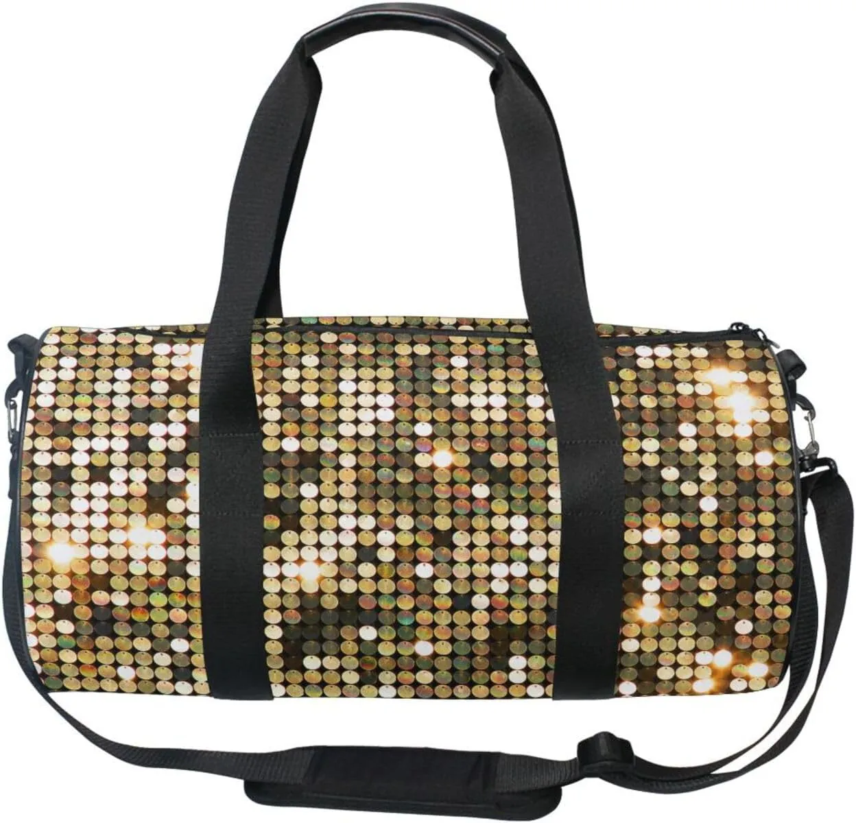 Golden Background Mosaic with Gold Light Spots Portable Gym Bag, Travel Bag, Luggage bag, Sports Bag, Toiletry Bag with Handles, Detachable Shoulder Strap 17.6 x 9 x 9 inch