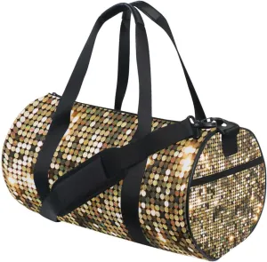 Golden Background Mosaic with Gold Light Spots Portable Gym Bag, Travel Bag, Luggage bag, Sports Bag, Toiletry Bag with Handles, Detachable Shoulder Strap 17.6 x 9 x 9 inch