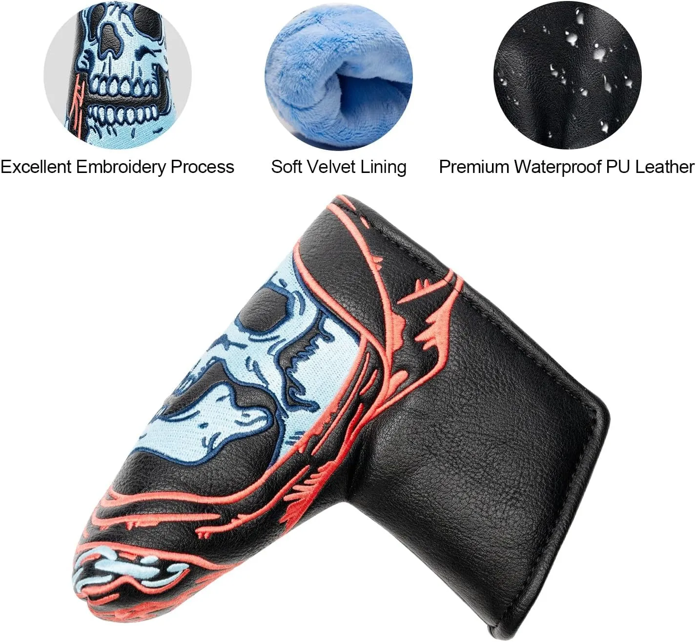 Golf Club Head Covers,1pc Blade Putter Golf Headcovers for Woods, PU Leather with Advanced Embroidery for Most Brands