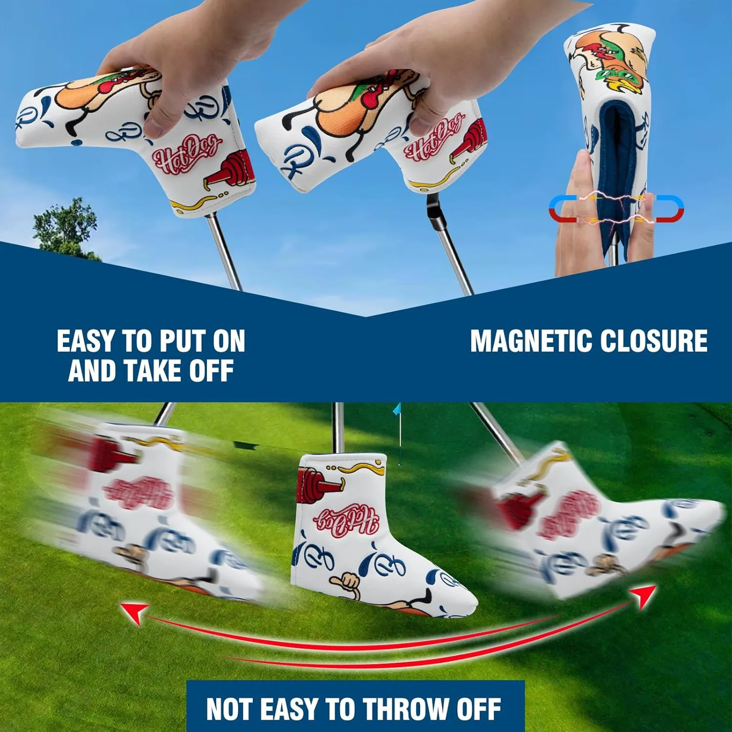 Golf Putter Covers Hotdog Golf Mallet Putter Headcover Blade Putter Covers Leather Golf Headcover with Magnetic Golf Club Covers for Scotty Cameron Taylormade Titleist Odyssey