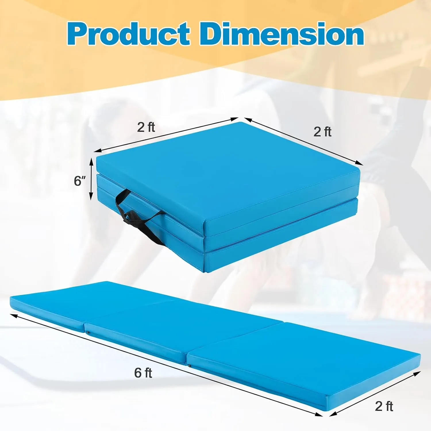 Goplus Folding Gymnastics Mat, 6’ x 2’ x 2’’ Thick Tri-Fold Exercise Tumbling Mat w/Carrying Handles, Hook & Loop Fastener, Gym mats for Home Fitness Yoga Aerobics Workouts Martial Arts