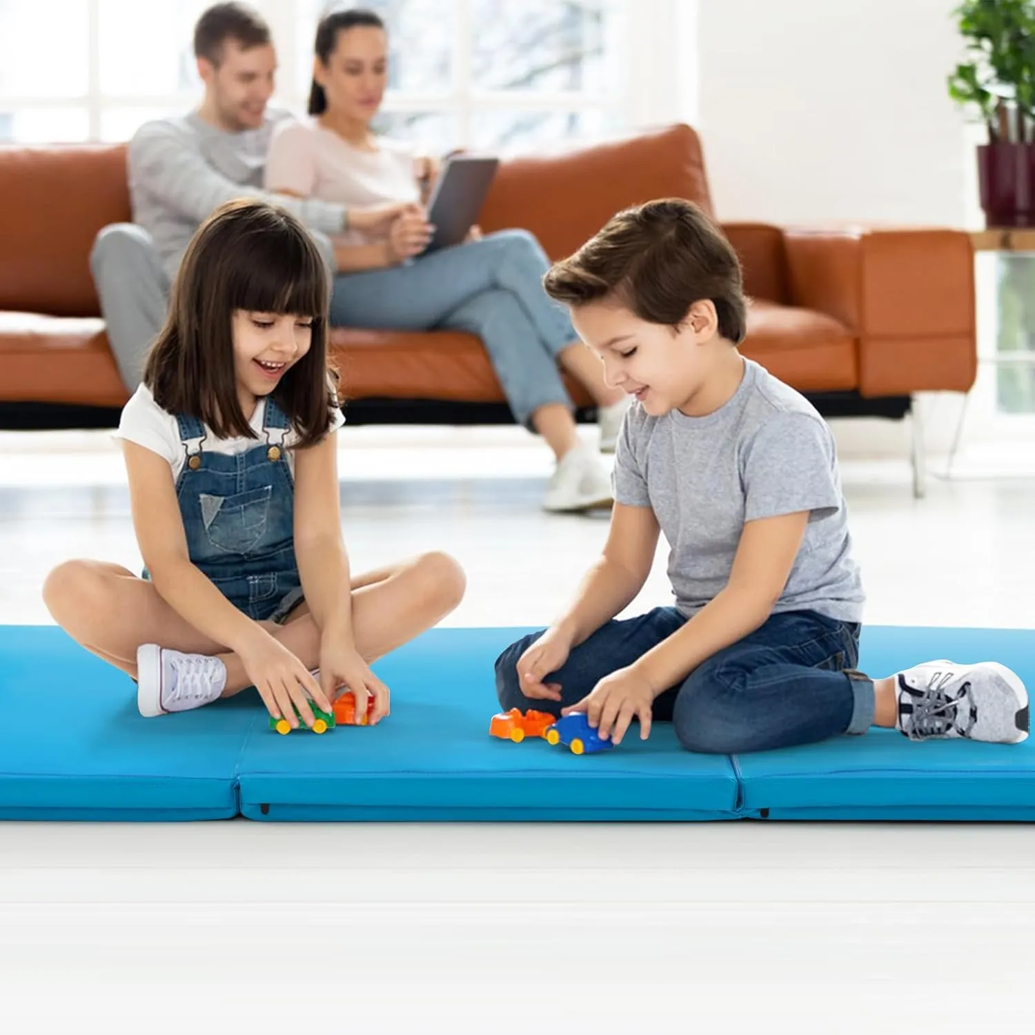 Goplus Folding Gymnastics Mat, 6’ x 2’ x 2’’ Thick Tri-Fold Exercise Tumbling Mat w/Carrying Handles, Hook & Loop Fastener, Gym mats for Home Fitness Yoga Aerobics Workouts Martial Arts