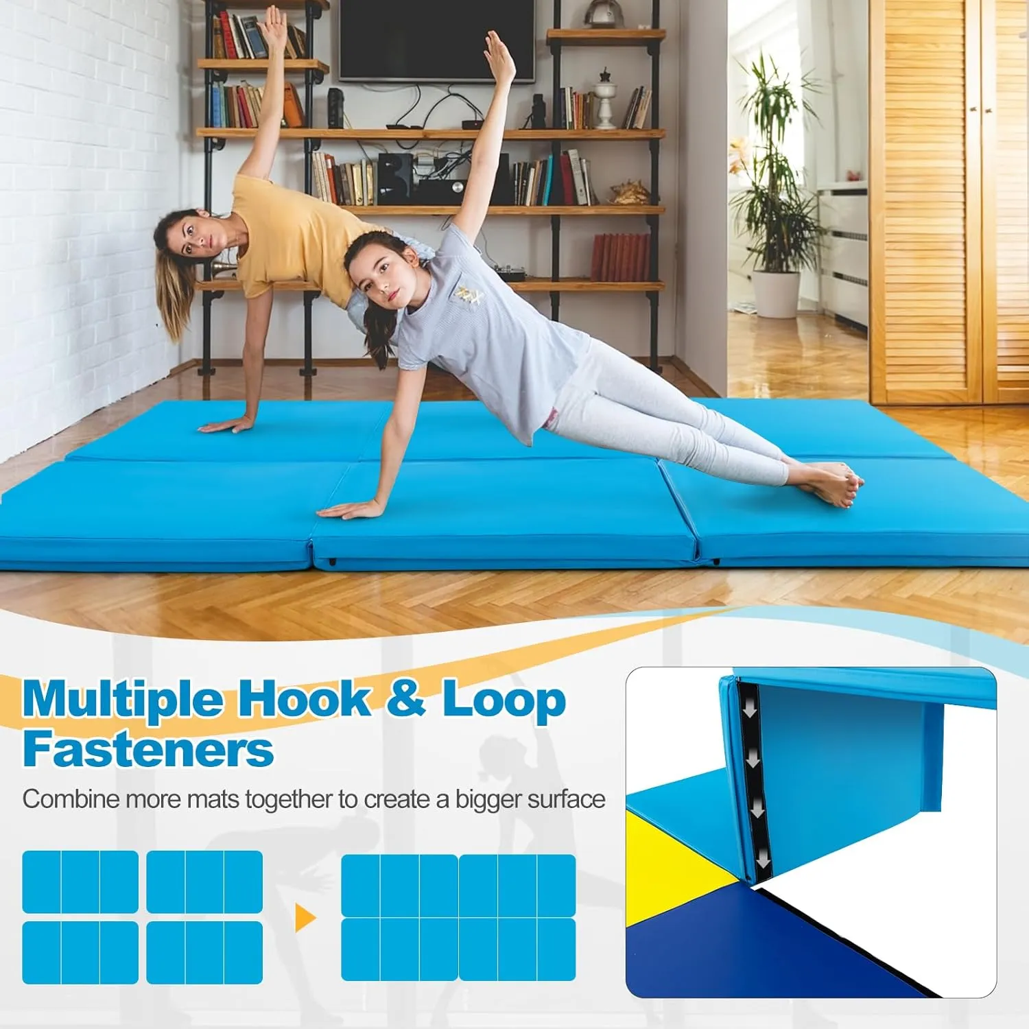 Goplus Folding Gymnastics Mat, 6’ x 2’ x 2’’ Thick Tri-Fold Exercise Tumbling Mat w/Carrying Handles, Hook & Loop Fastener, Gym mats for Home Fitness Yoga Aerobics Workouts Martial Arts
