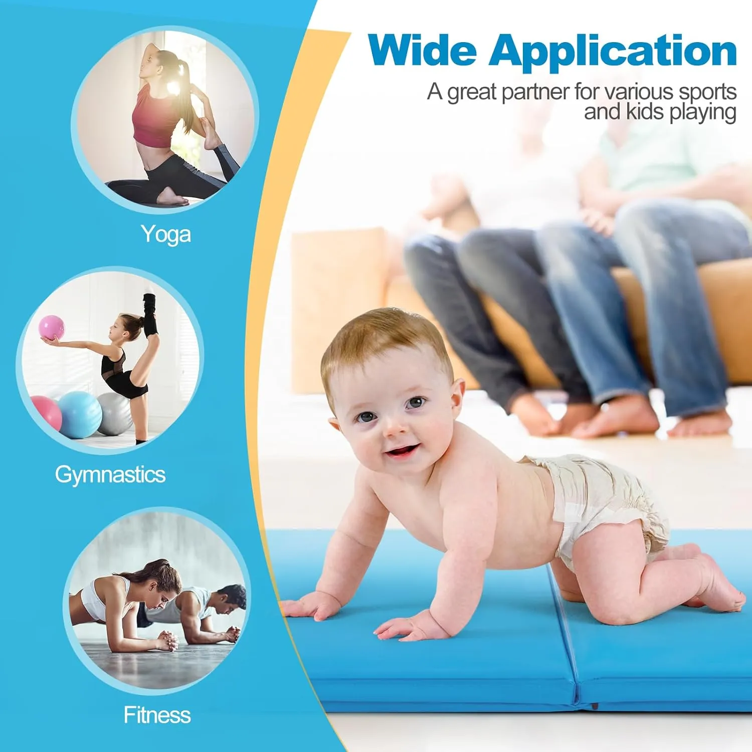 Goplus Folding Gymnastics Mat, 6’ x 2’ x 2’’ Thick Tri-Fold Exercise Tumbling Mat w/Carrying Handles, Hook & Loop Fastener, Gym mats for Home Fitness Yoga Aerobics Workouts Martial Arts