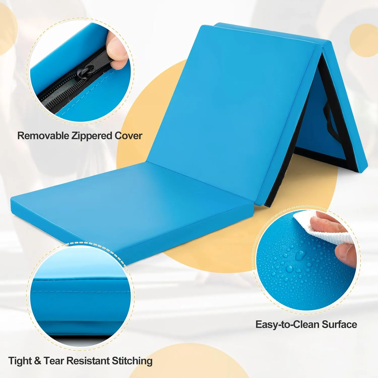 Goplus Folding Gymnastics Mat, 6’ x 2’ x 2’’ Thick Tri-Fold Exercise Tumbling Mat w/Carrying Handles, Hook & Loop Fastener, Gym mats for Home Fitness Yoga Aerobics Workouts Martial Arts