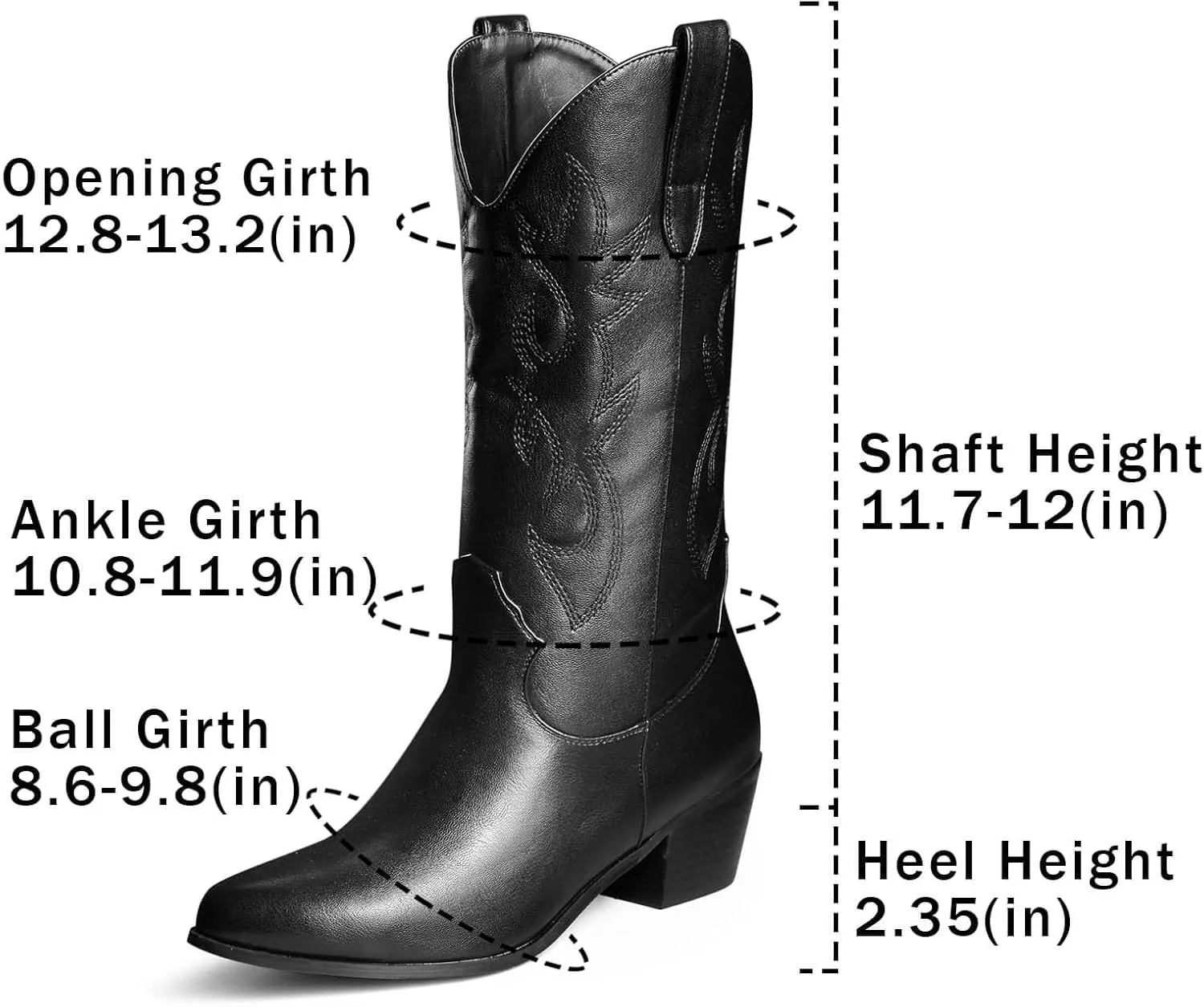 GOSERCE Women's Western Cowboy Boots with Embroidery Chunky Block Heel 2.5" Classic Cowgirl Boots Mid Calf Booties Almond Shaped Pointed Toe Knee High boots Pull On Fashion Design
