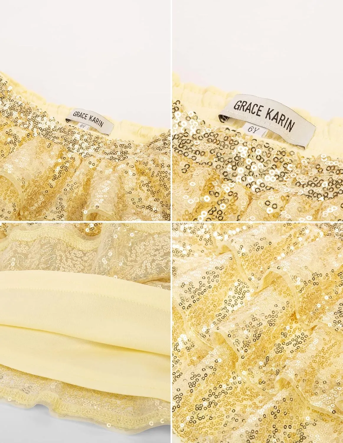 GRACE KARIN Girls Ruffle Skirt Elastic Waist Sequin Skirt for Party