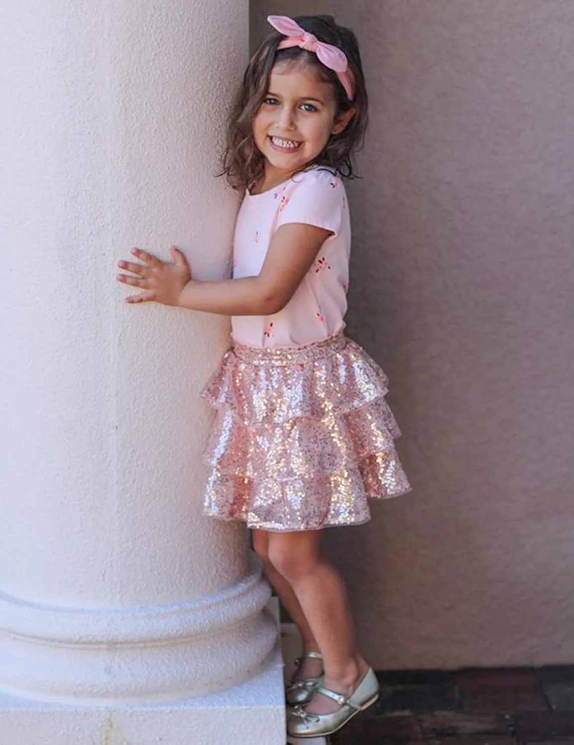 GRACE KARIN Girls Ruffle Skirt Elastic Waist Sequin Skirt for Party