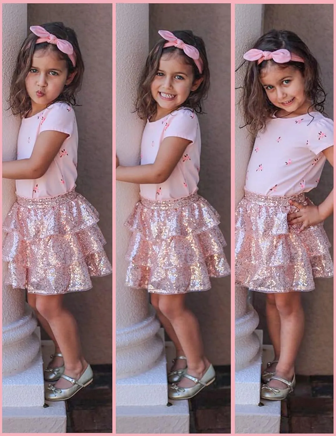 GRACE KARIN Girls Ruffle Skirt Elastic Waist Sequin Skirt for Party