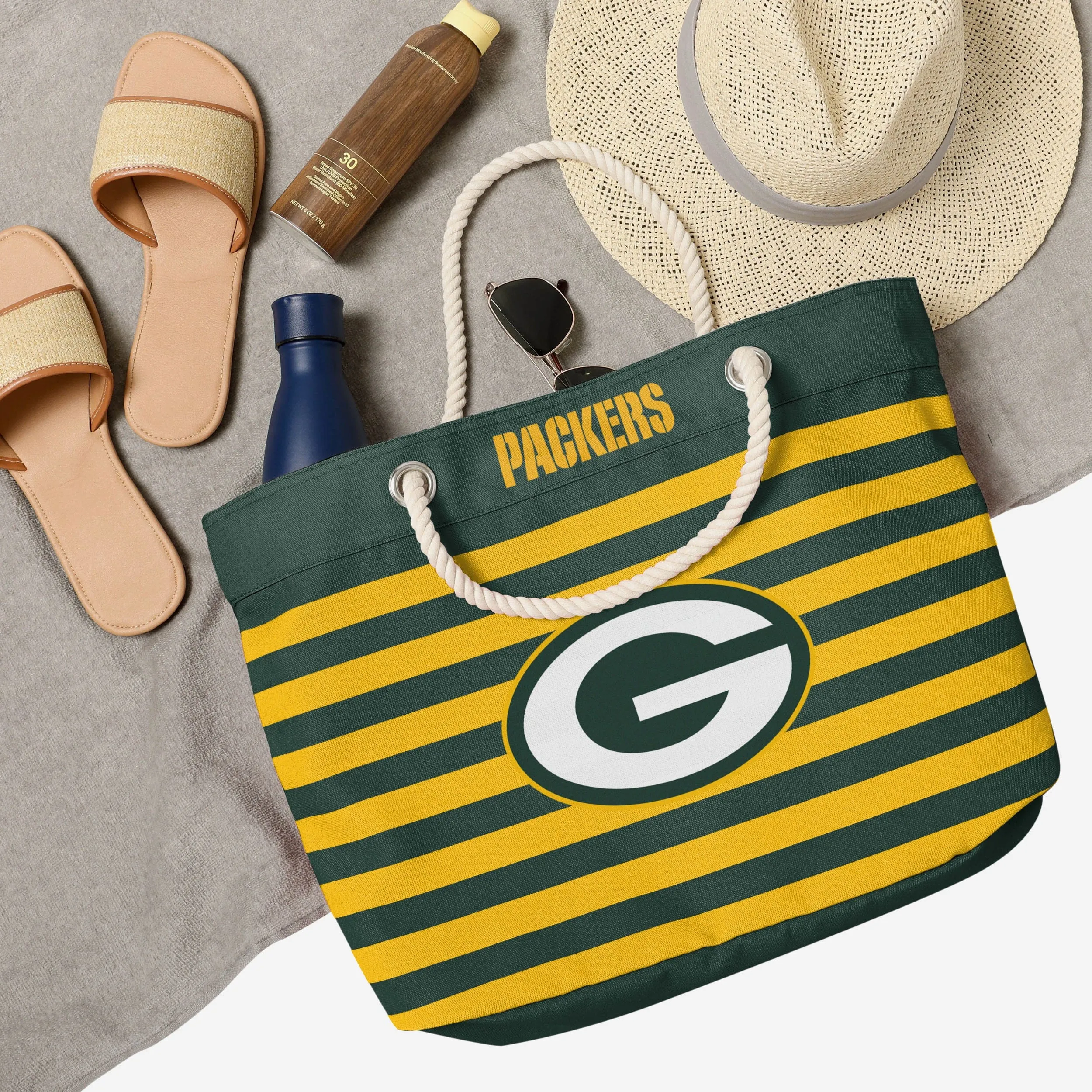 Green Bay Packers Nautical Stripe Tote Bag